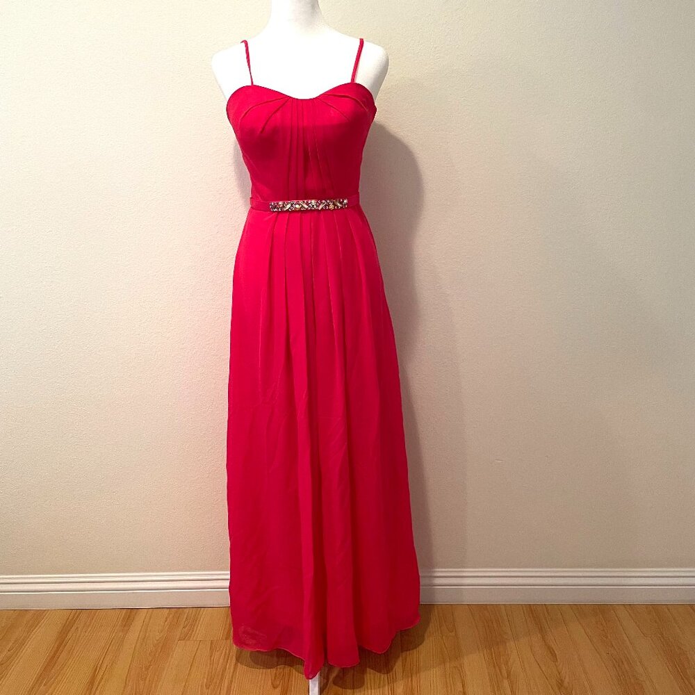 Evening Gown Fully Lined Design with Sequins Full Length  Pink  Size: S